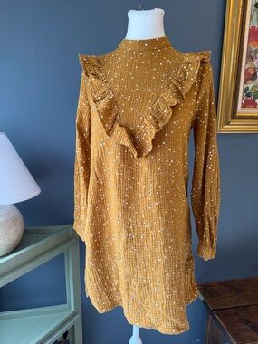 Rylee & Cru Mustard Ruffle Detail Long Sleeve Women’s Dress